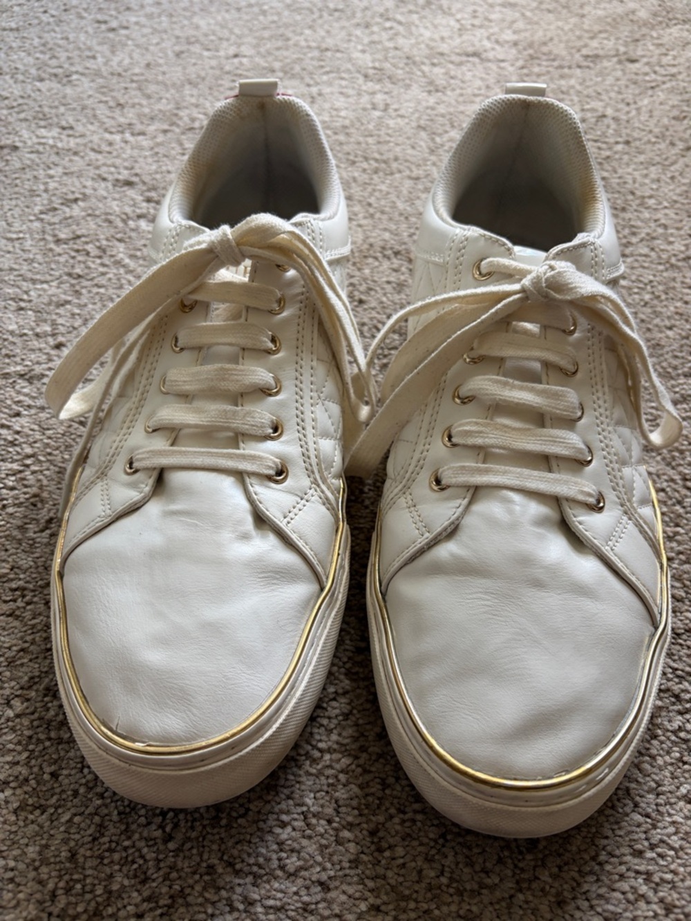 Guess White Sneakers with Gold Trim - Men's